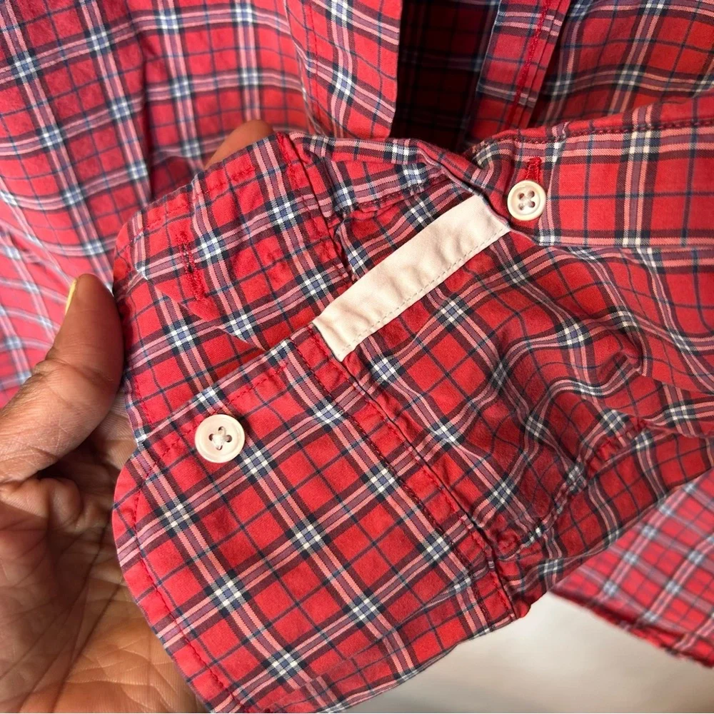 J. Crew Men’s Red White PlaidCasual Button Down Shirt 100% Cotton Size M-15-15.5